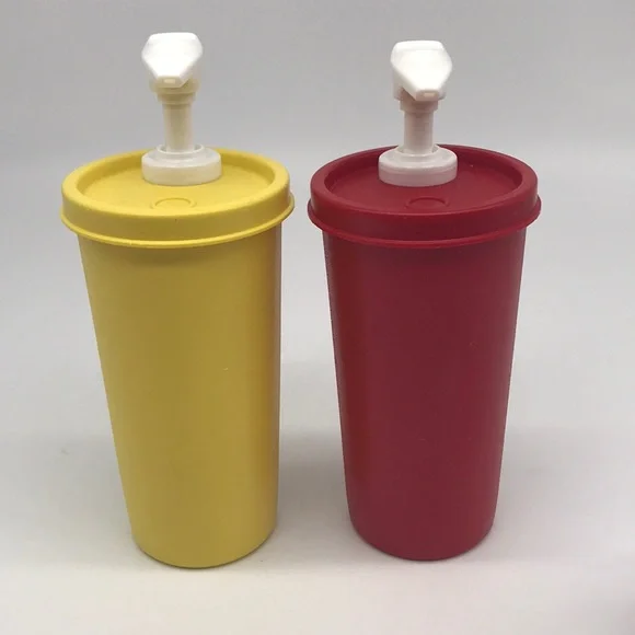 Tupperware Ketchup Mustard Dispensers Vintage USA made Yellow Red - Picture 5 of 14